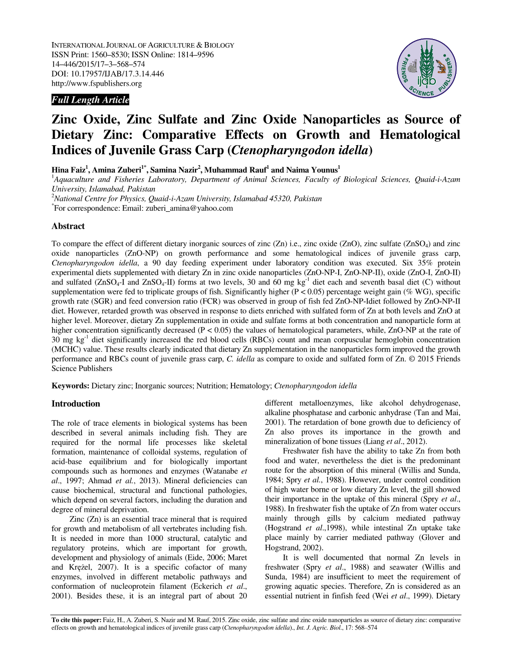 Zinc Oxide, Zinc Sulfate and Zinc Oxide Nanoparticles As Source Of