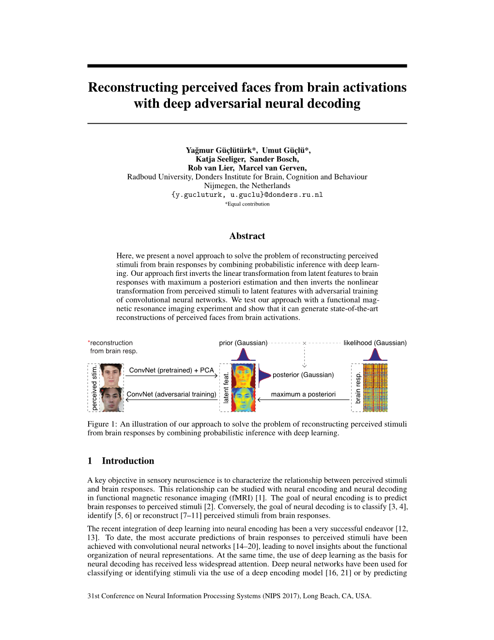 Reconstructing Perceived Faces from Brain Activations with Deep Adversarial Neural Decoding