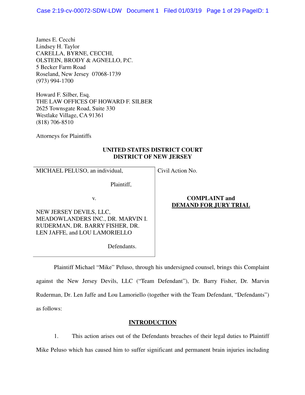 Case 2:19-Cv-00072-SDW-LDW Document 1 Filed 01/03/19 Page 1 of 29 Pageid: 1