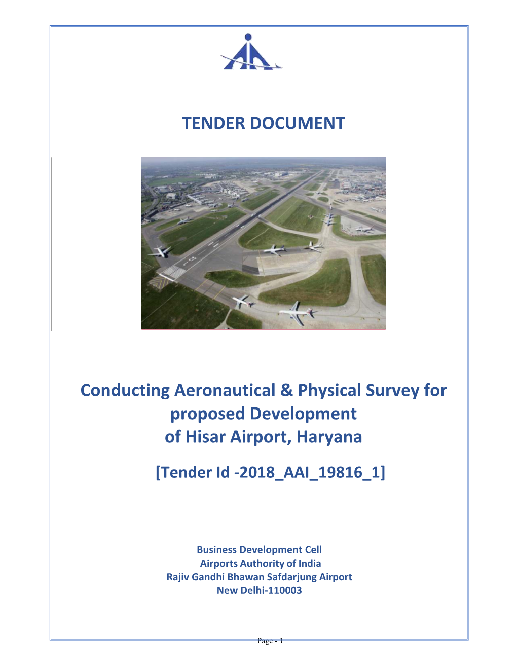 TENDER DOCUMENT Conducting Aeronautical & Physical Survey For