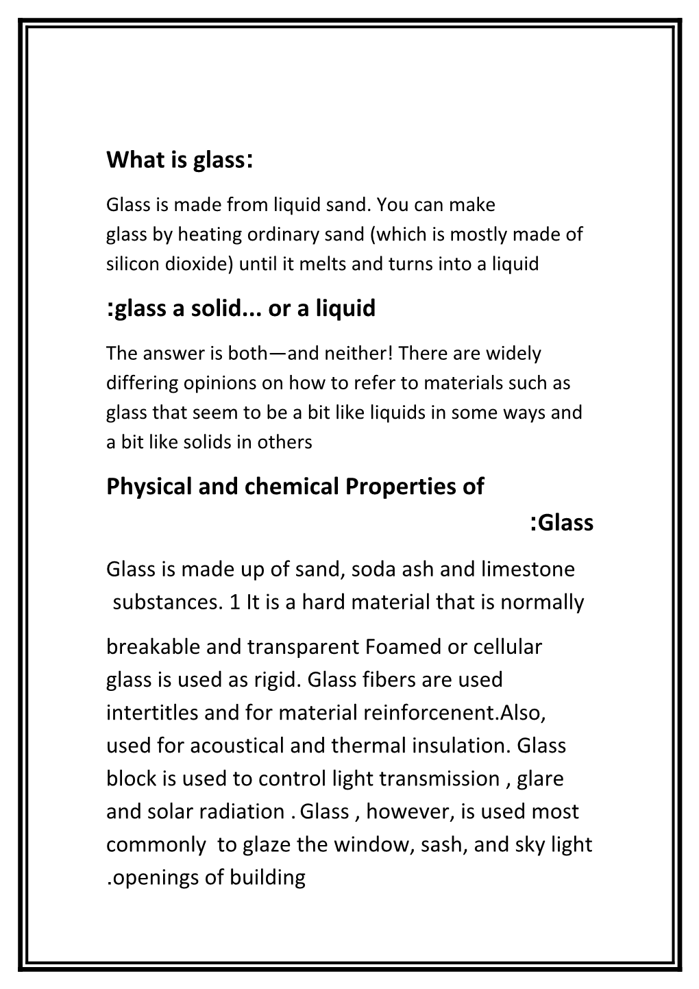 Physical and Chemical Properties of Glass