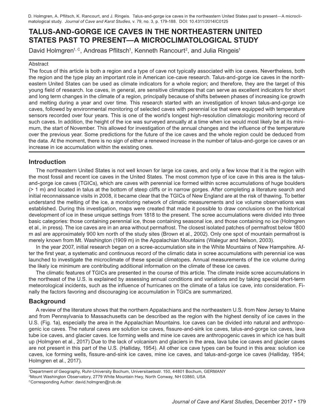 Talus-And-Gorge Ice Caves in the Northeastern United States Past to Present—A Microcli- Matological Study