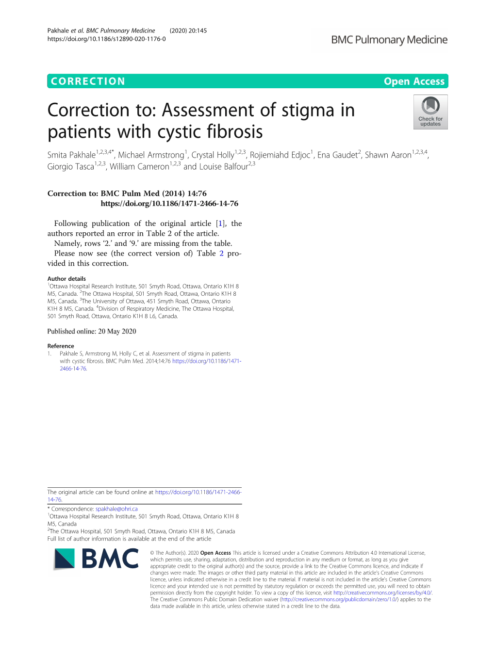 Assessment of Stigma in Patients with Cystic Fibrosis