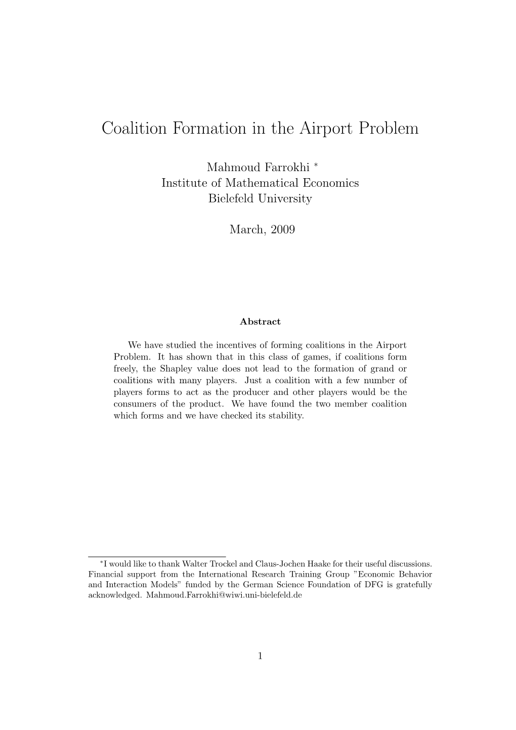 Coalition Formation in the Airport Problem