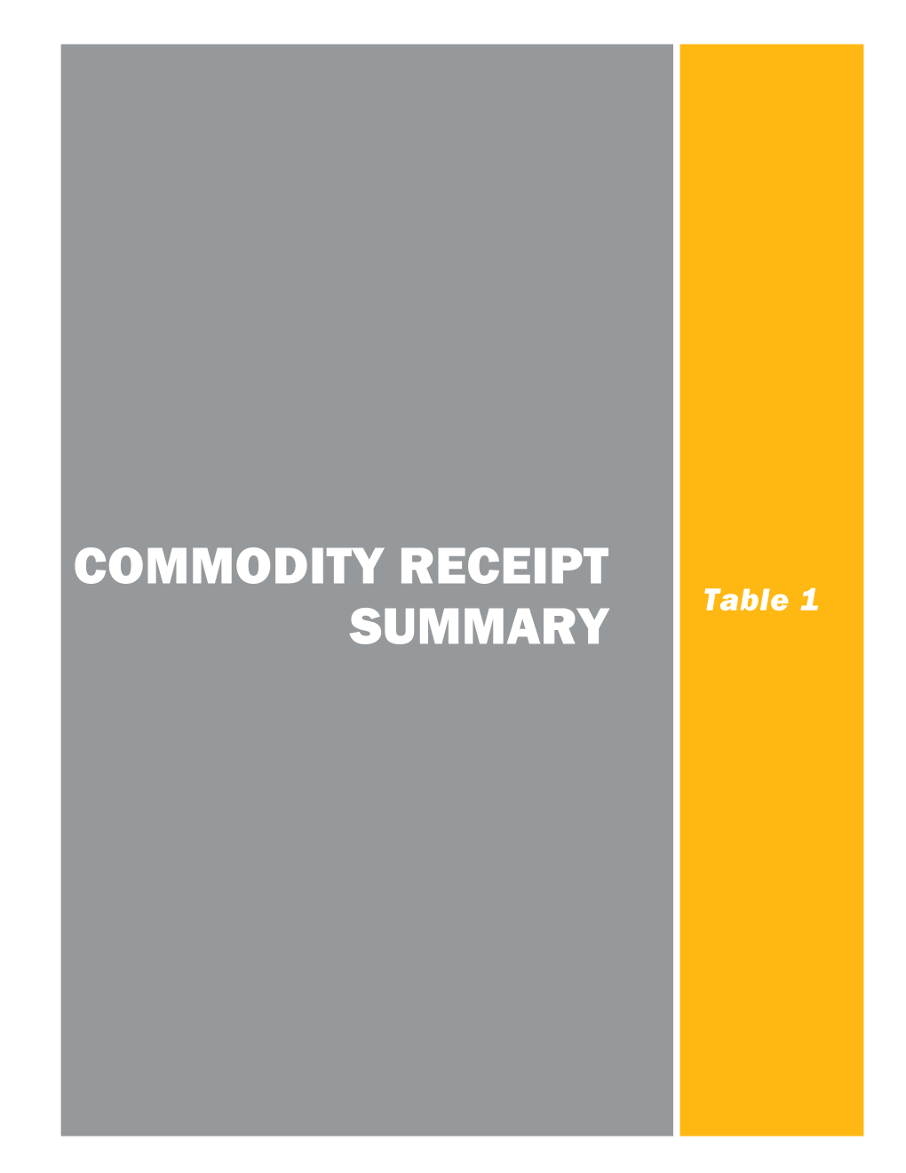 Commodity Receipt Summary – Canada : Table 1A