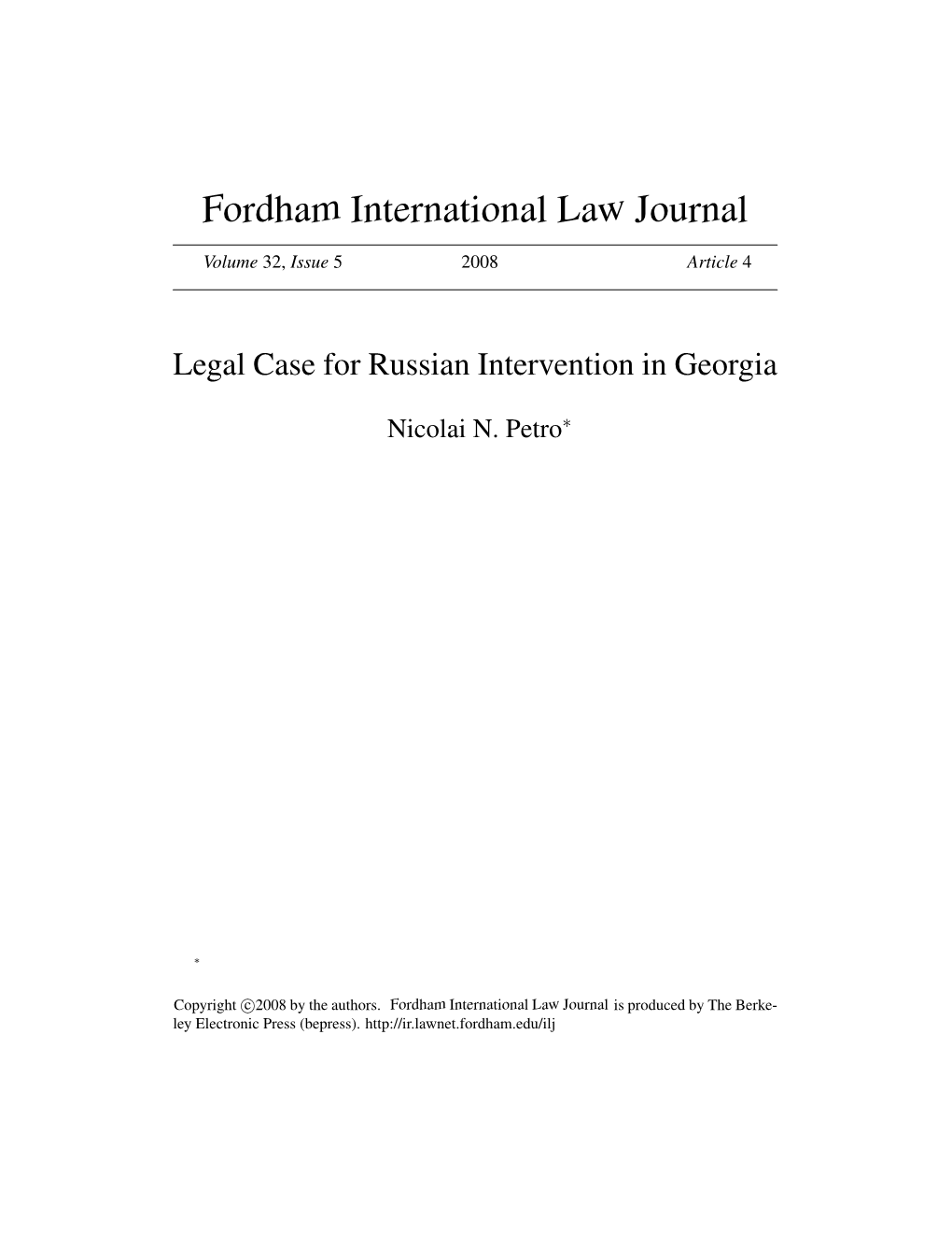 Legal Case for Russian Intervention in Georgia