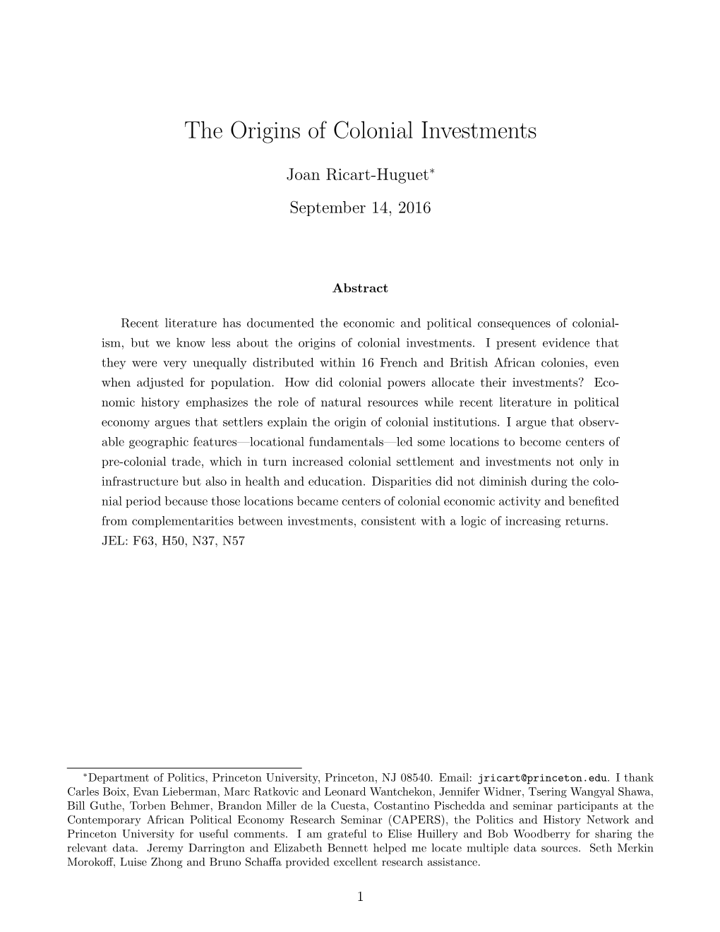 The Origins of Colonial Investments