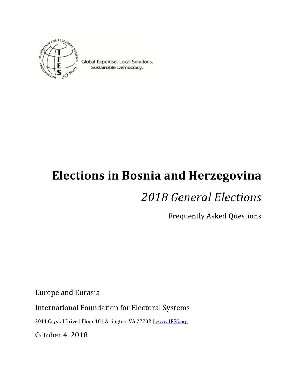 IFES Faqs on Elections in Bosnia and Herzegovina