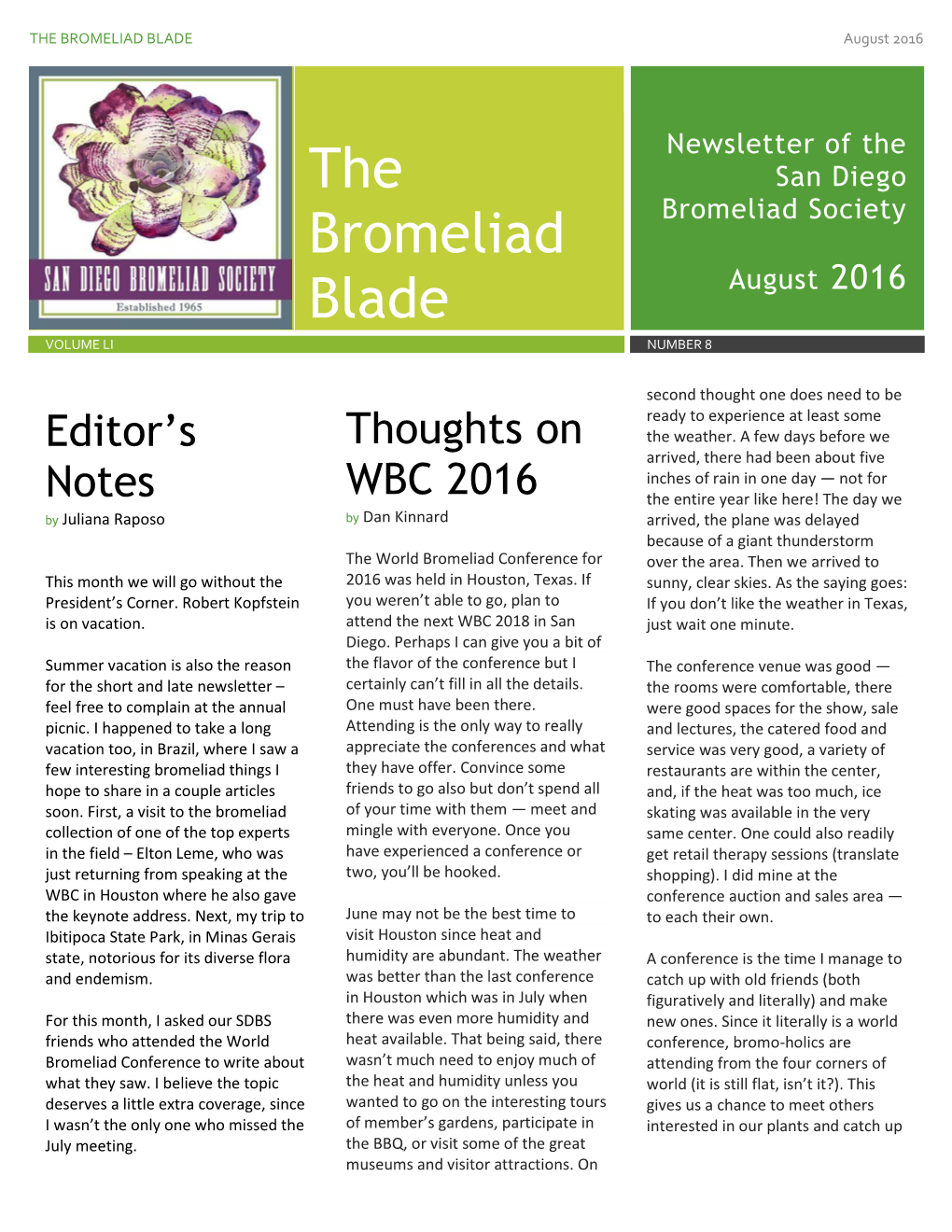 THE BROMELIAD BLADE August 2016