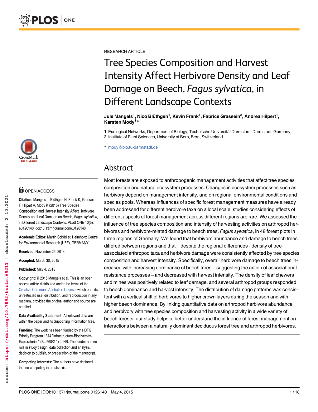 Tree Species Composition and Harvest Intensity Affect