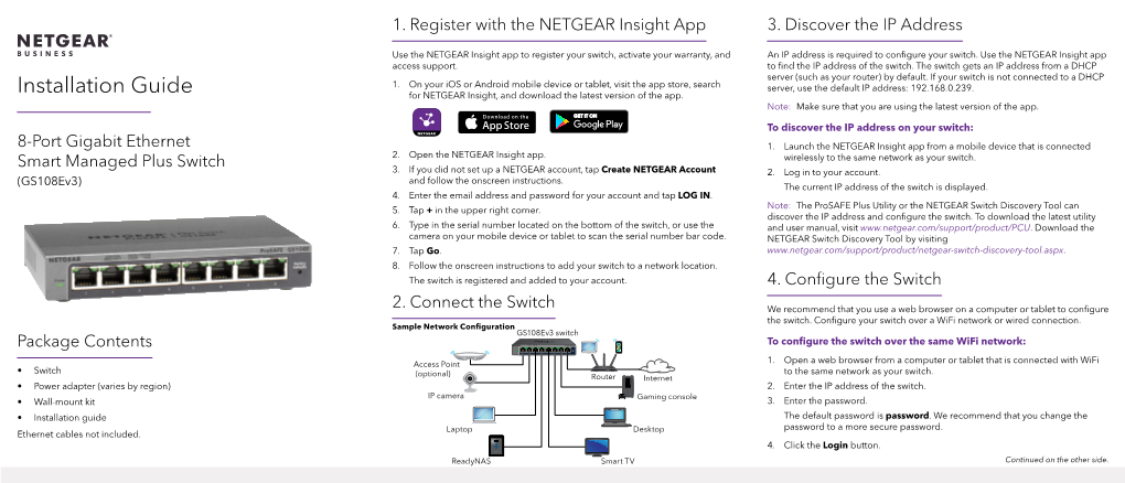 NETGEAR Prosafe Plus Switch Model Gs108ev3 Installation Guide