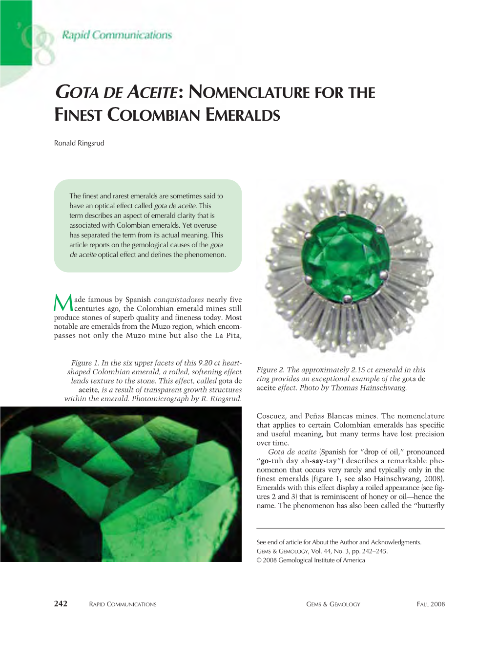 Gota De Aceite : Nomenclature for the Finest Colombian Emeralds