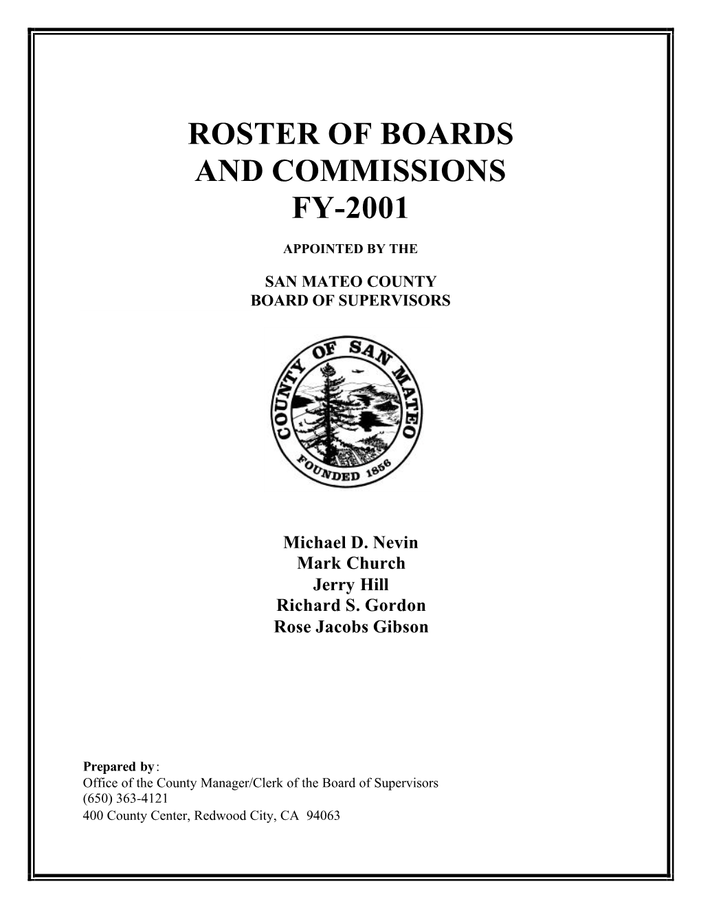 Roster of Boards and Commissions Fy-2001