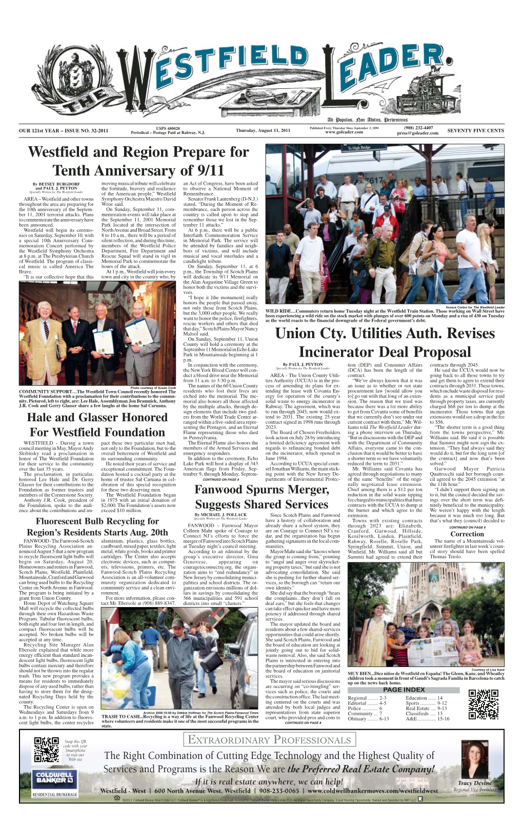 Union Cty. Utilities Auth. Revises Incinerator Deal Proposal Westfield and Region Prepare for Tenth Anniversary of 9/11