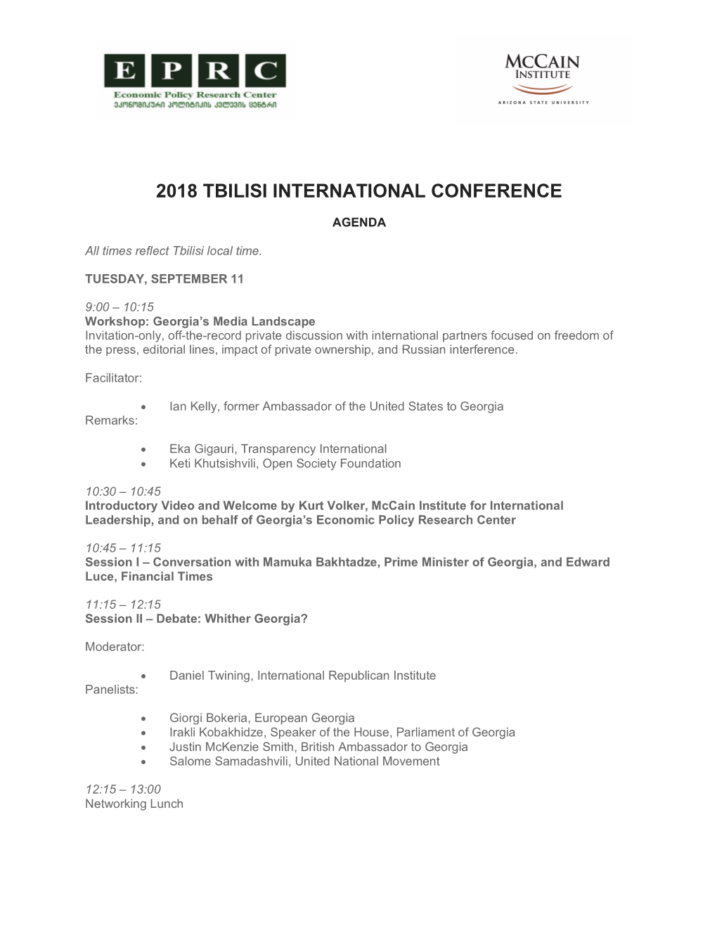 View the Full Agenda for the 2018 Tbilisi International Conference