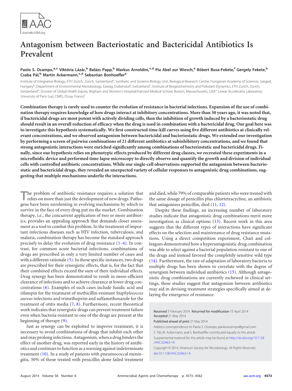 Antagonism Between Bacteriostatic and Bactericidal Antibiotics Is Prevalent