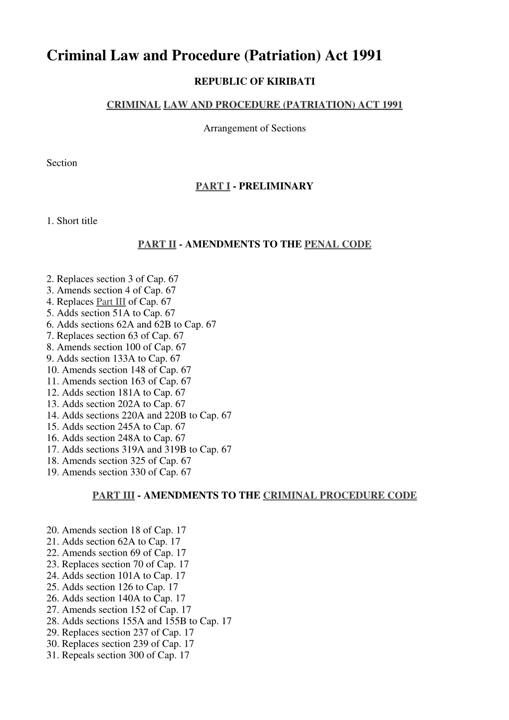 Criminal Law and Procedure (Patriation) Act 1991