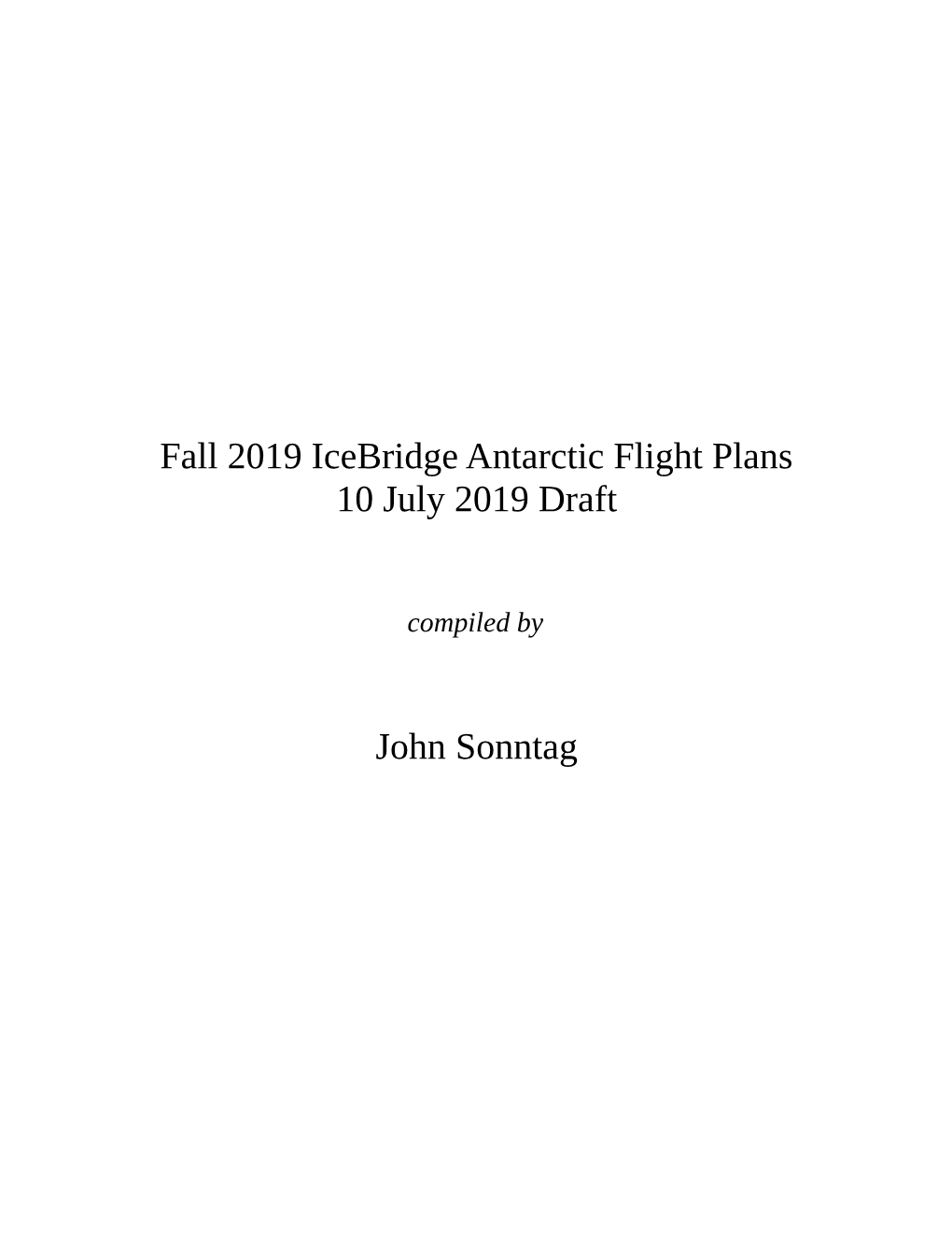 Fall 2019 Icebridge Antarctic Flight Plans 10 July 2019 Draft John