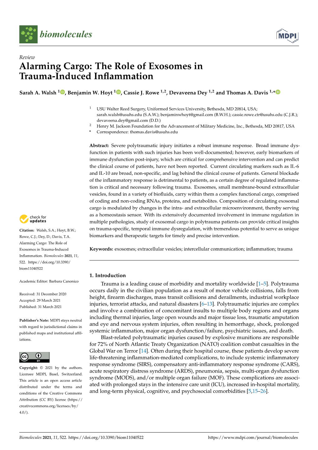 The Role of Exosomes in Trauma-Induced Inflammation