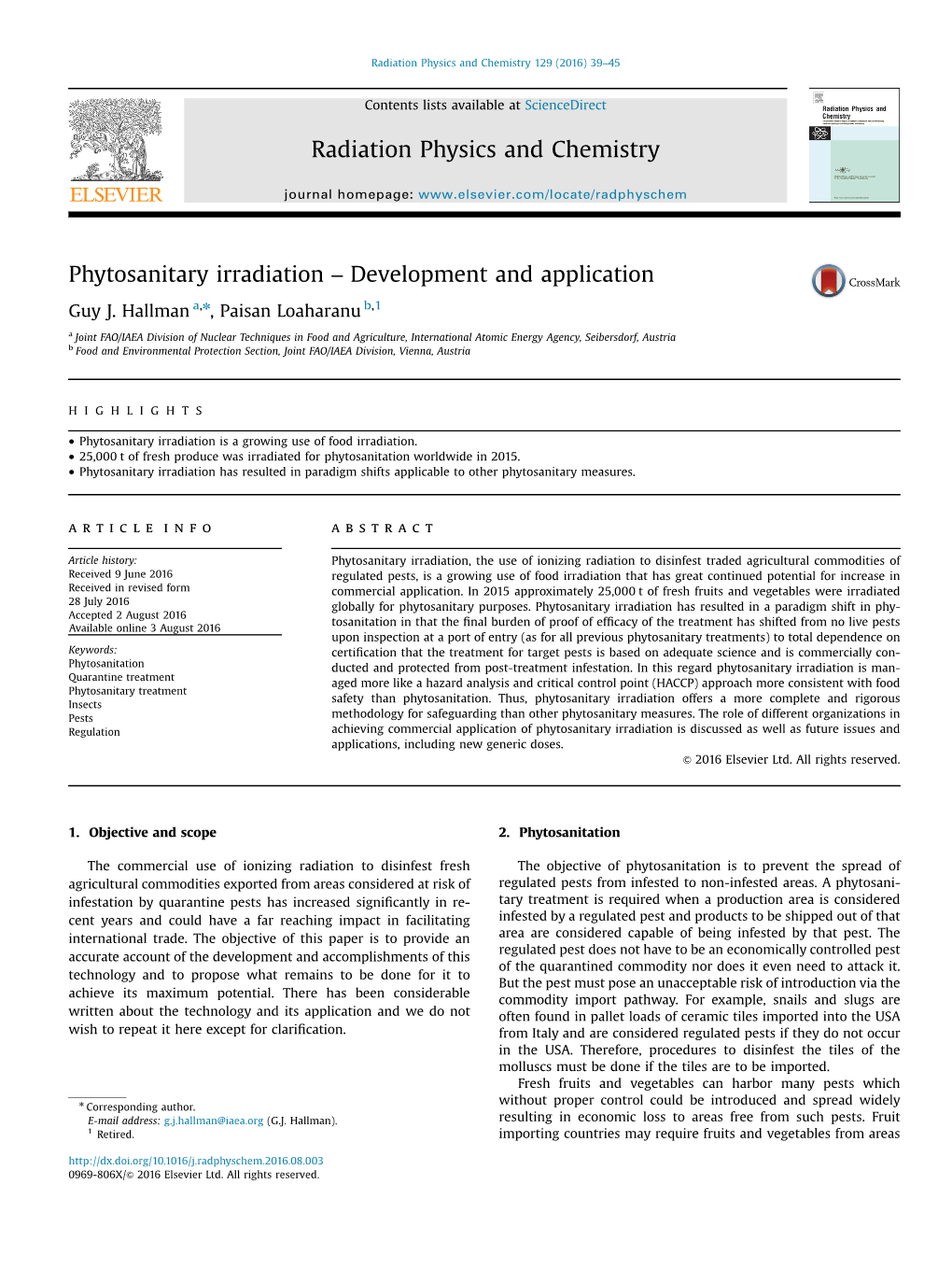 Phytosanitary Irradiation – Development and Application