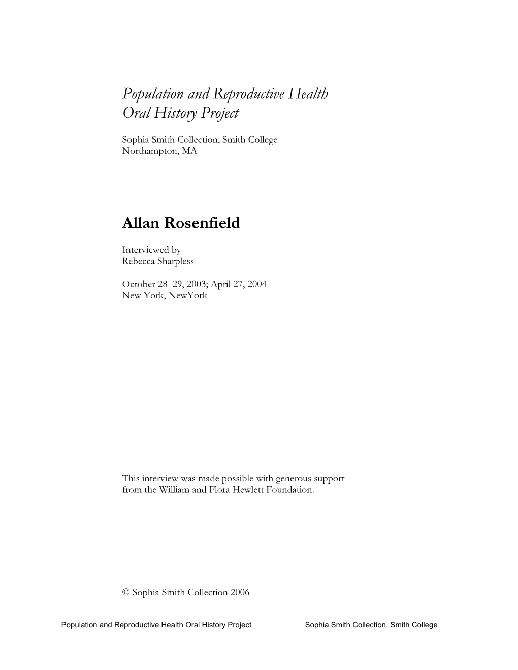 Population and Reproductive Health Oral History Project