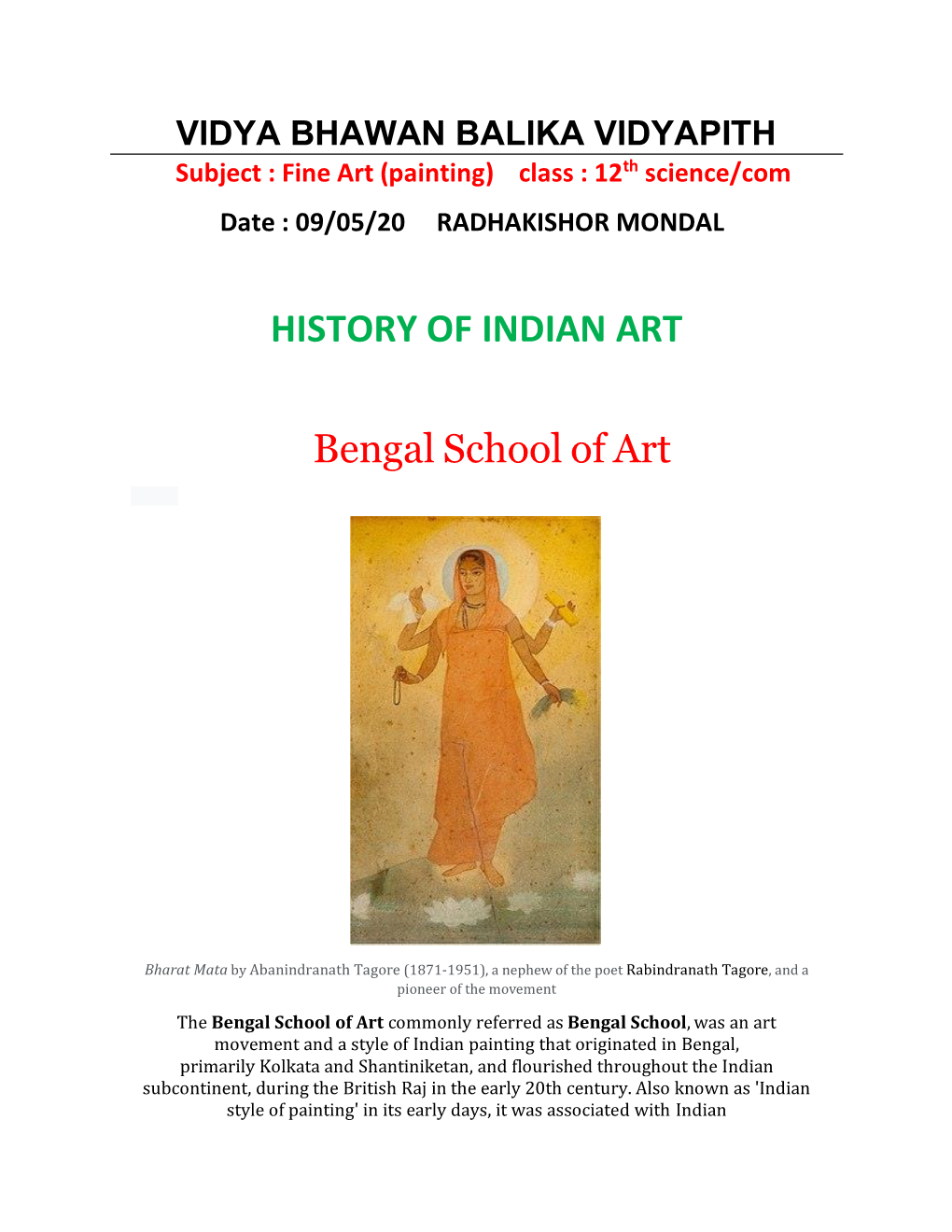 HISTORY of INDIAN ART Bengal School Of