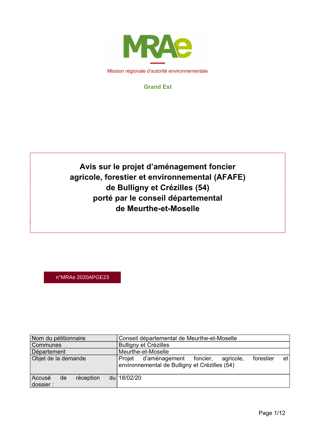 De Bulligny Et Crézilles (54) Porté Par Le Conseil Départemental De Meurthe-Et-Moselle