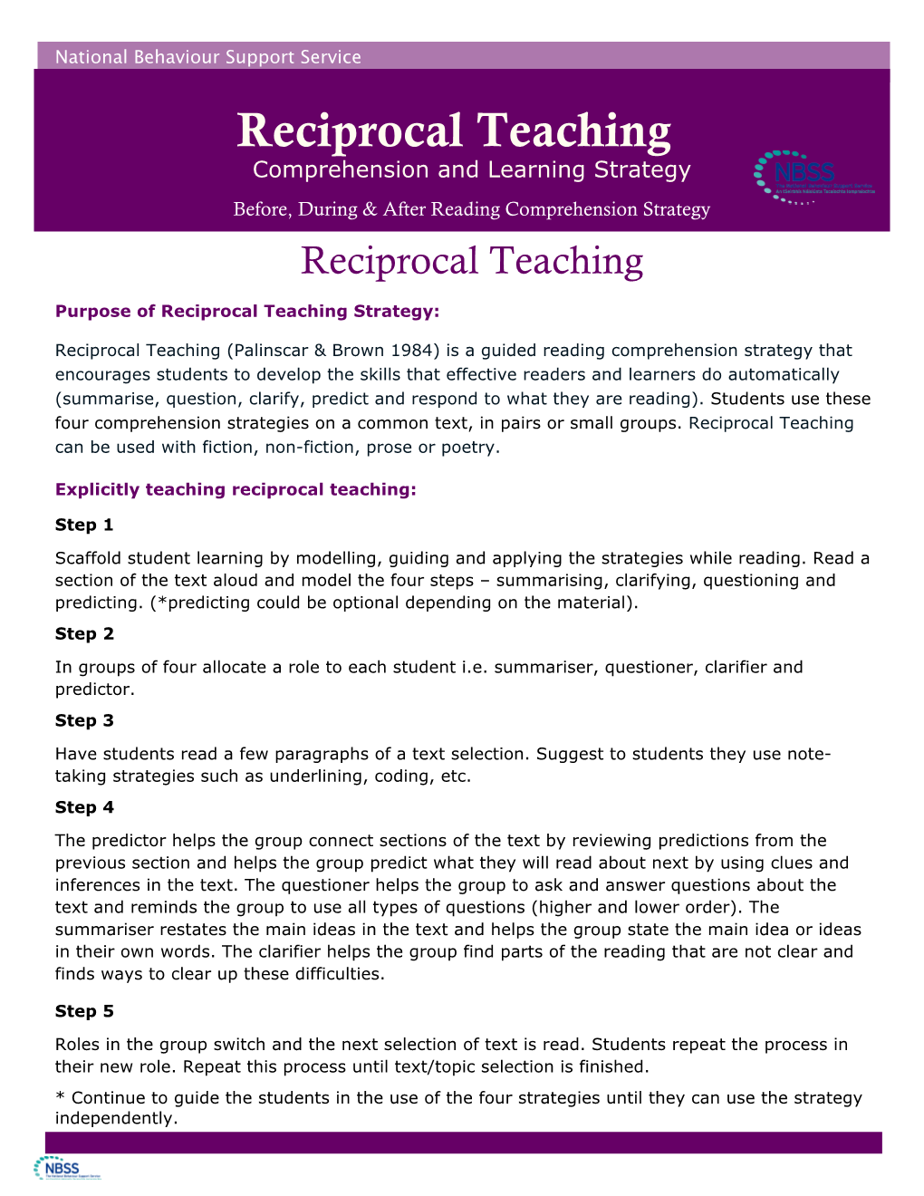 Reciprocal Teaching