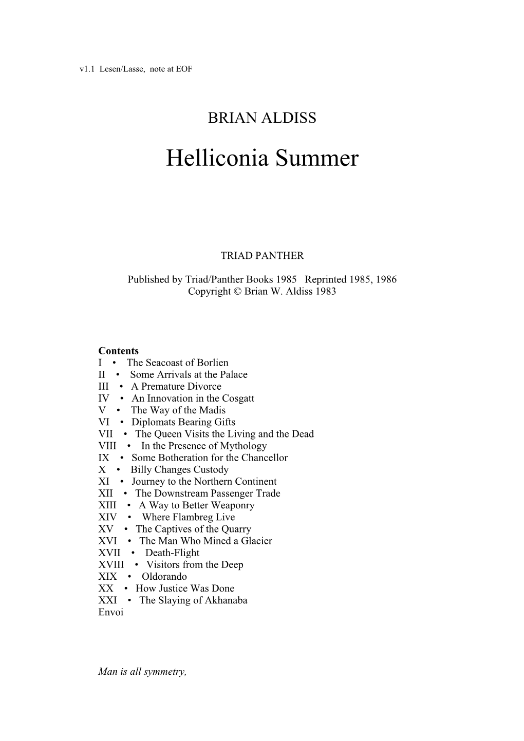 BRIAN ALDISS Helliconia Summer