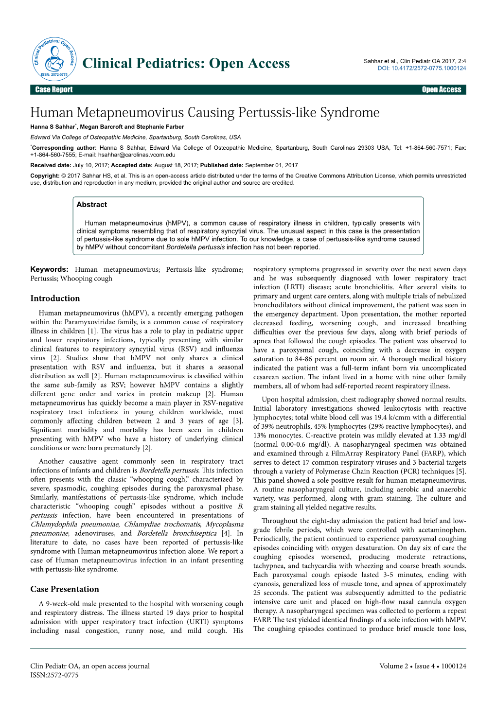 Human Metapneumovirus Causing Pertussis-Like Syndrome