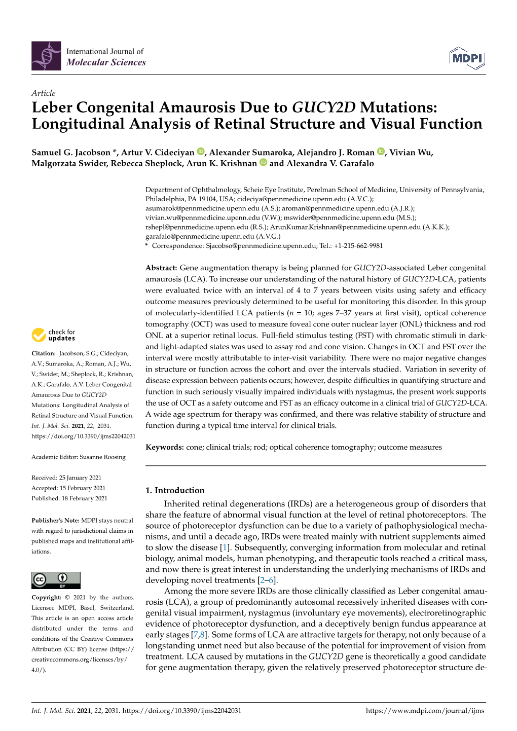 Leber Congenital Amaurosis Due to GUCY2D Mutations: Longitudinal Analysis of Retinal Structure and Visual Function