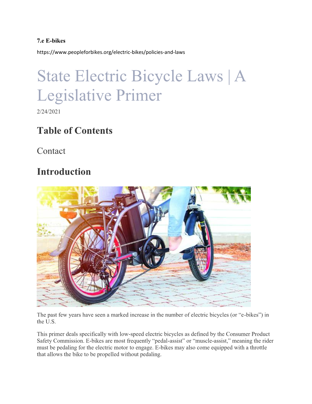 State Electric Bicycle Laws | a Legislative Primer 2/24/2021