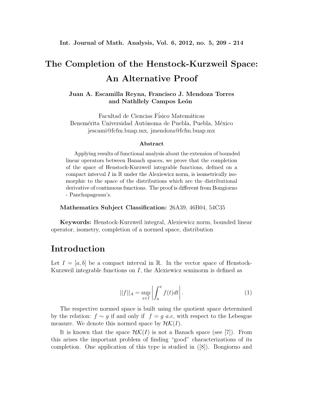 The Completion of the Henstock-Kurzweil Space: an Alternative Proof