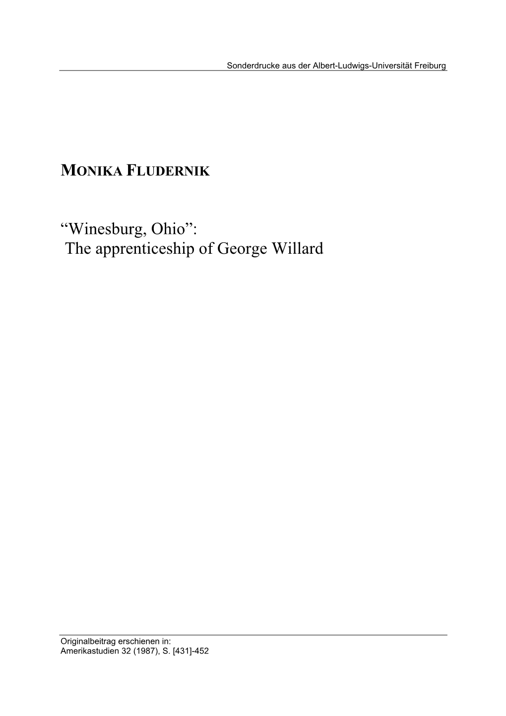 “Winesburg, Ohio”: the Apprenticeship of George Willard