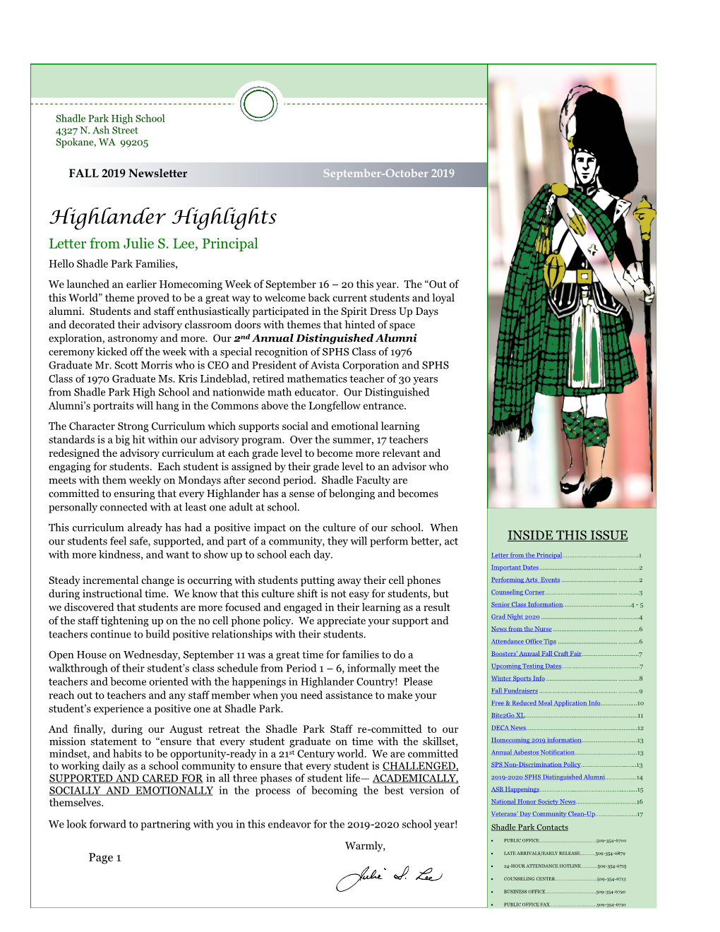 Highlander Highlights Letter from Julie S