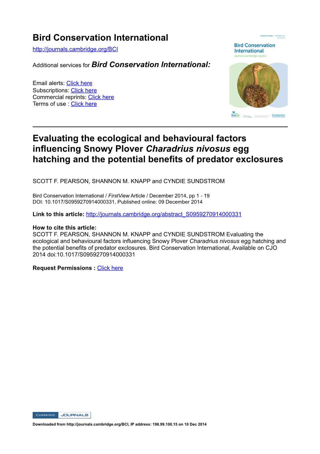 Evaluating the Ecological and Behavioural Factors Influencing Snowy Plover Charadrius Nivosus Egg Hatching and the Potential Benefits of Predator Exclosures