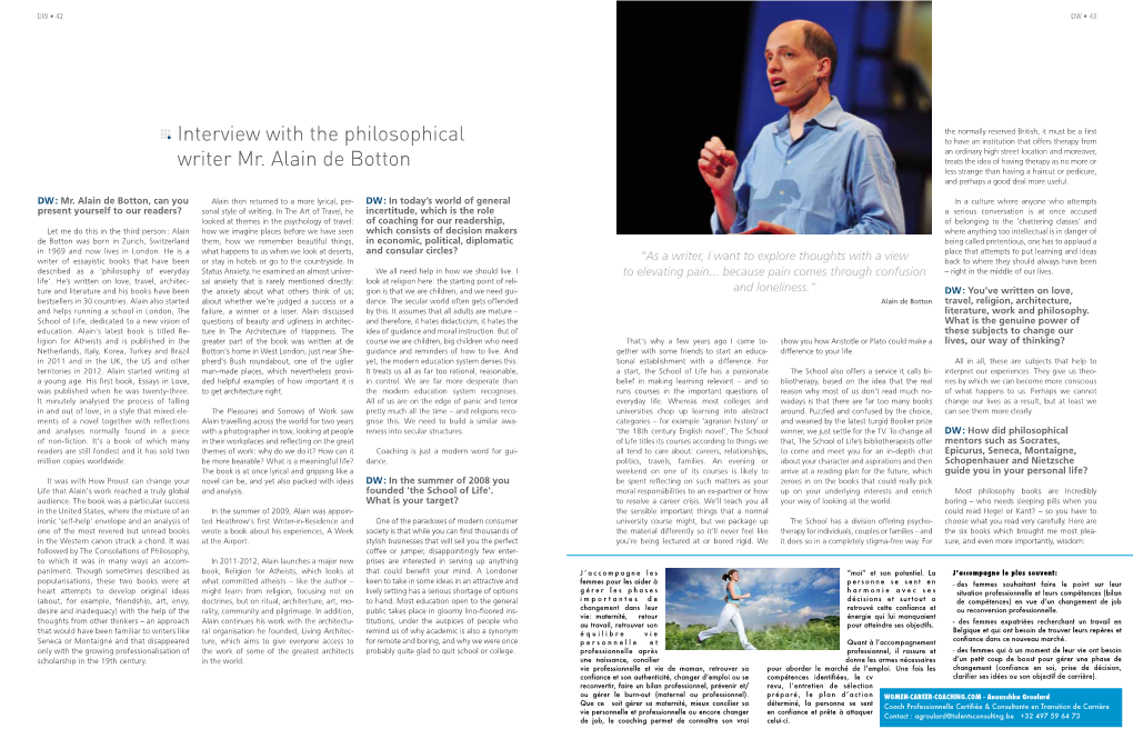 Interview with the Philosophical Writer Mr. Alain De Botton