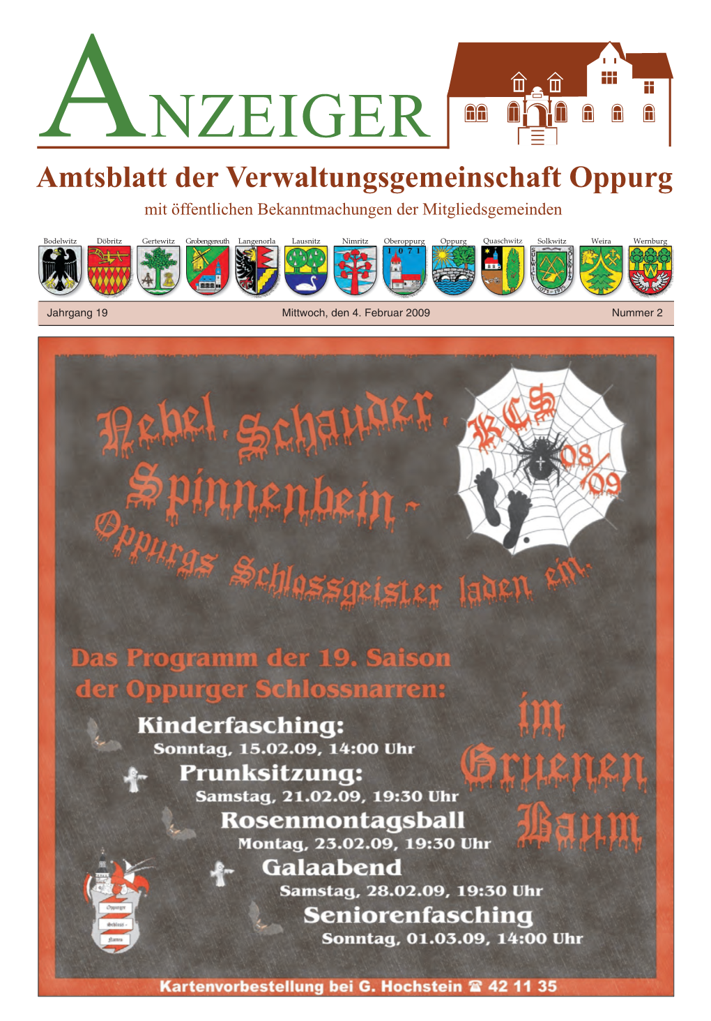 NZEIGER Amtsblatt Der Verwaltungsgemeinschaft Oppurg Mit Öffentlichen Bekanntmachungen Der Mitgliedsgemeinden