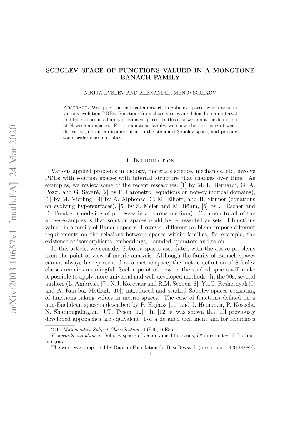 Sobolev Space of Functions Valued in a Monotone Banach Family