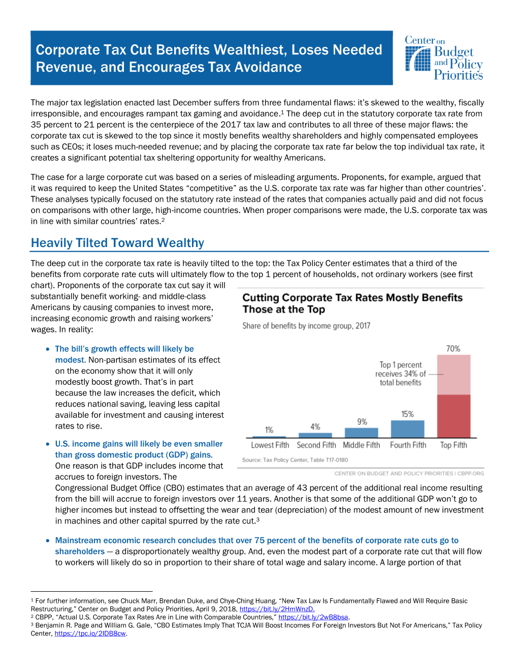 Corporate Tax Cut Benefits Wealthiest, Loses Needed Revenue, and Encourages Tax Avoidance