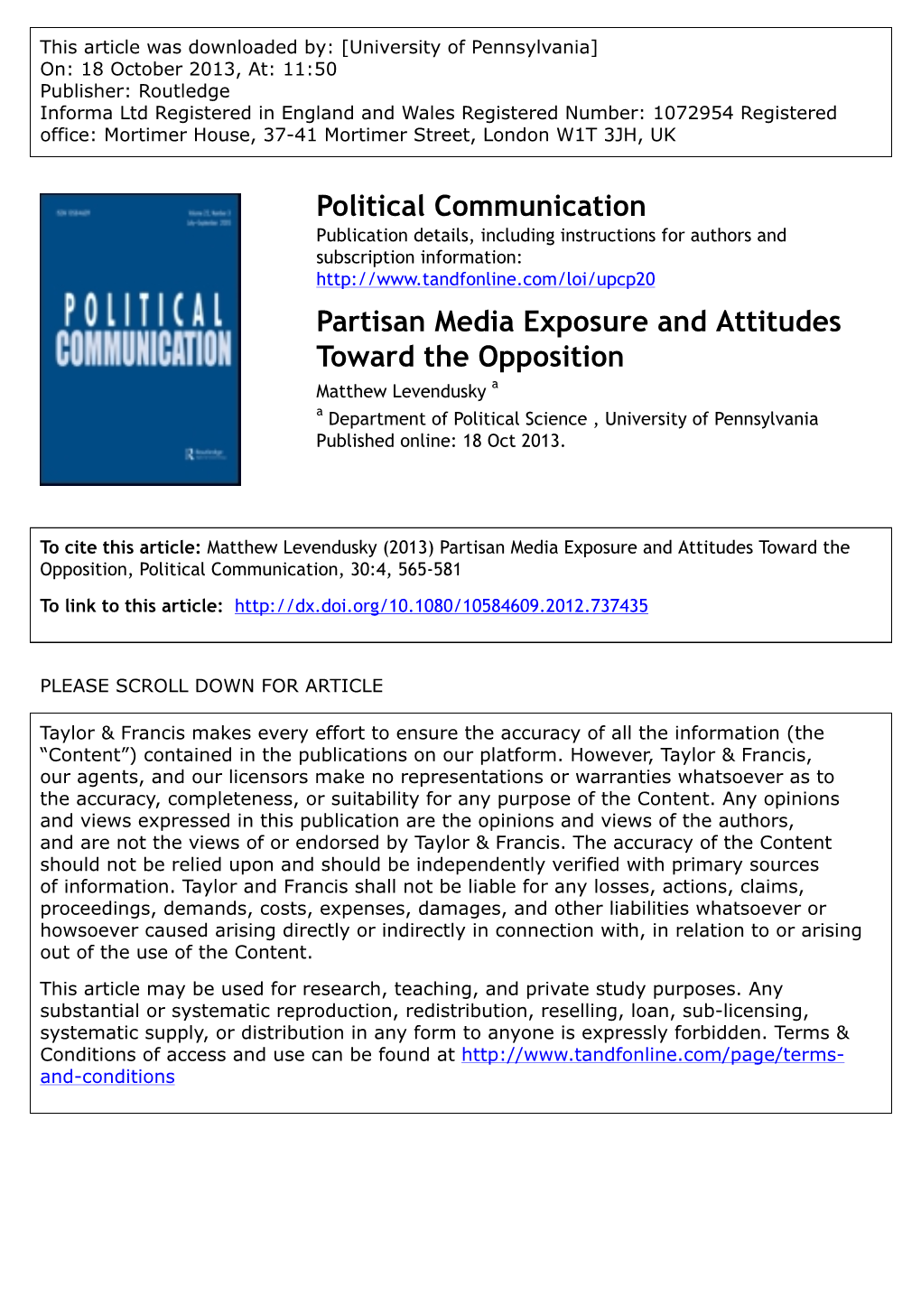 Political Communication Partisan Media Exposure and Attitudes