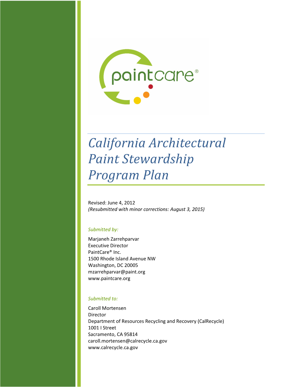 California Architectural Paint Stewardship Program Plan