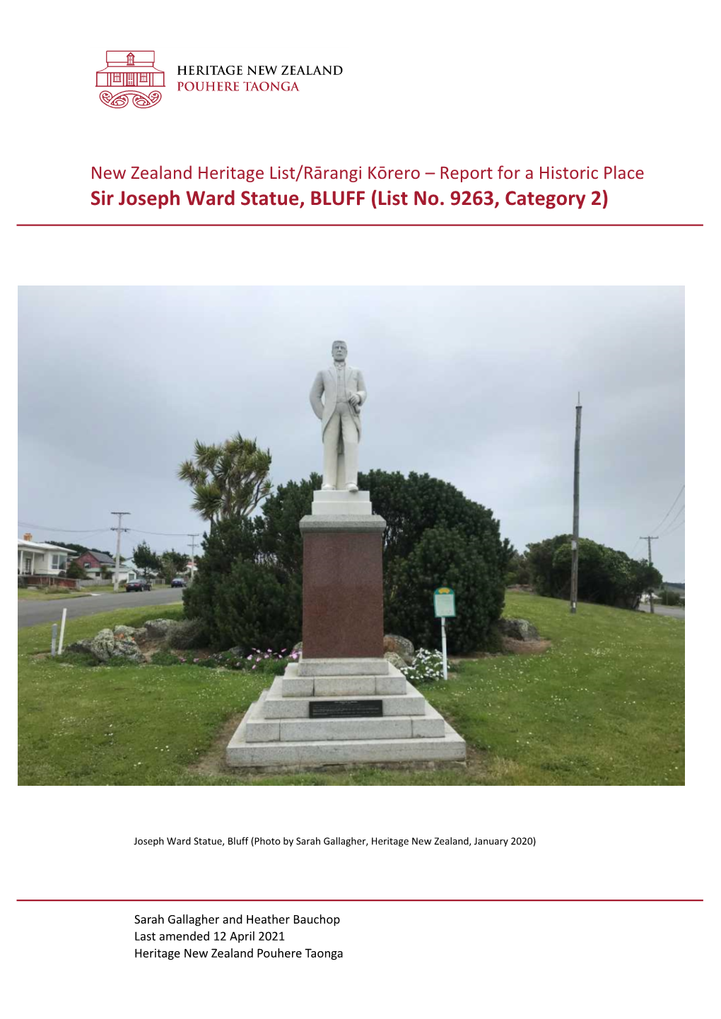 Sir Joseph Ward Statue, BLUFF (List No. 9263, Category 2)