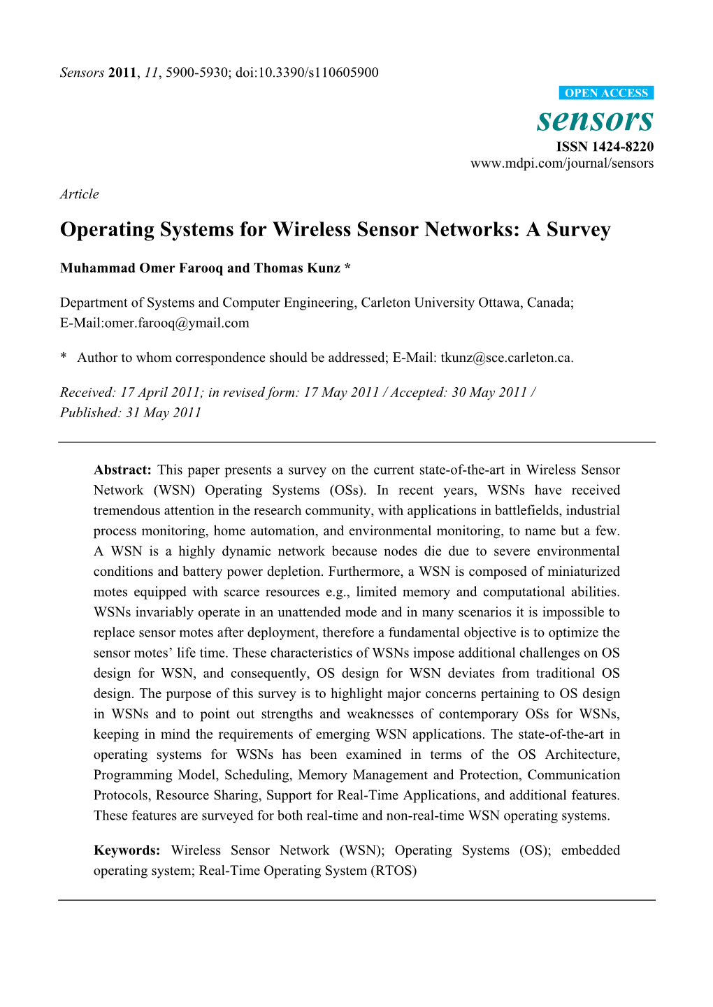 Operating Systems for Wireless Sensor Networks: a Survey