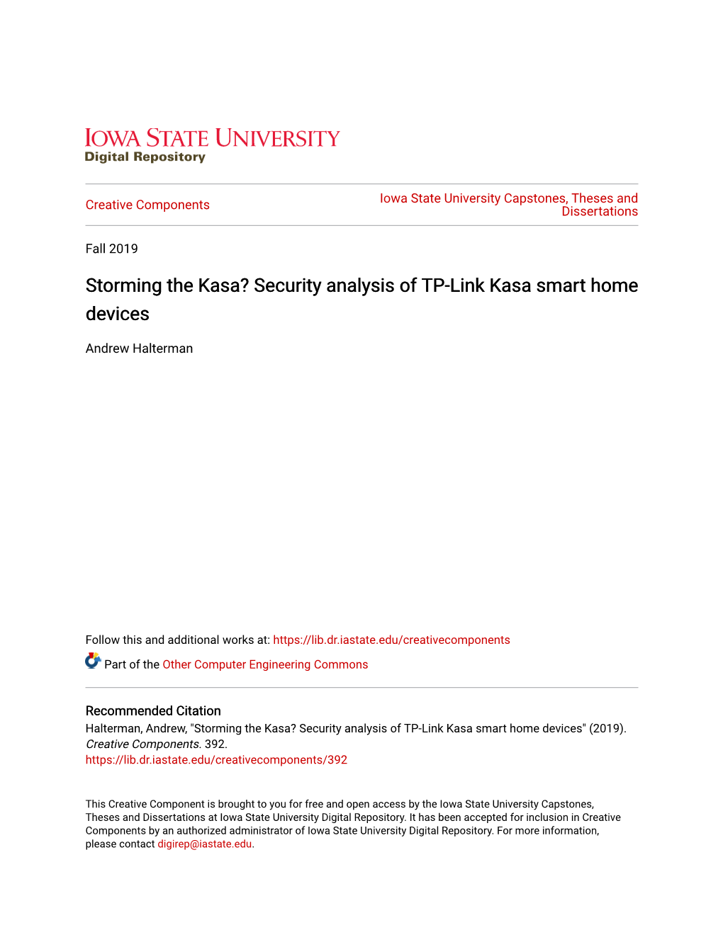 Storming the Kasa? Security Analysis of TP-Link Kasa Smart Home Devices