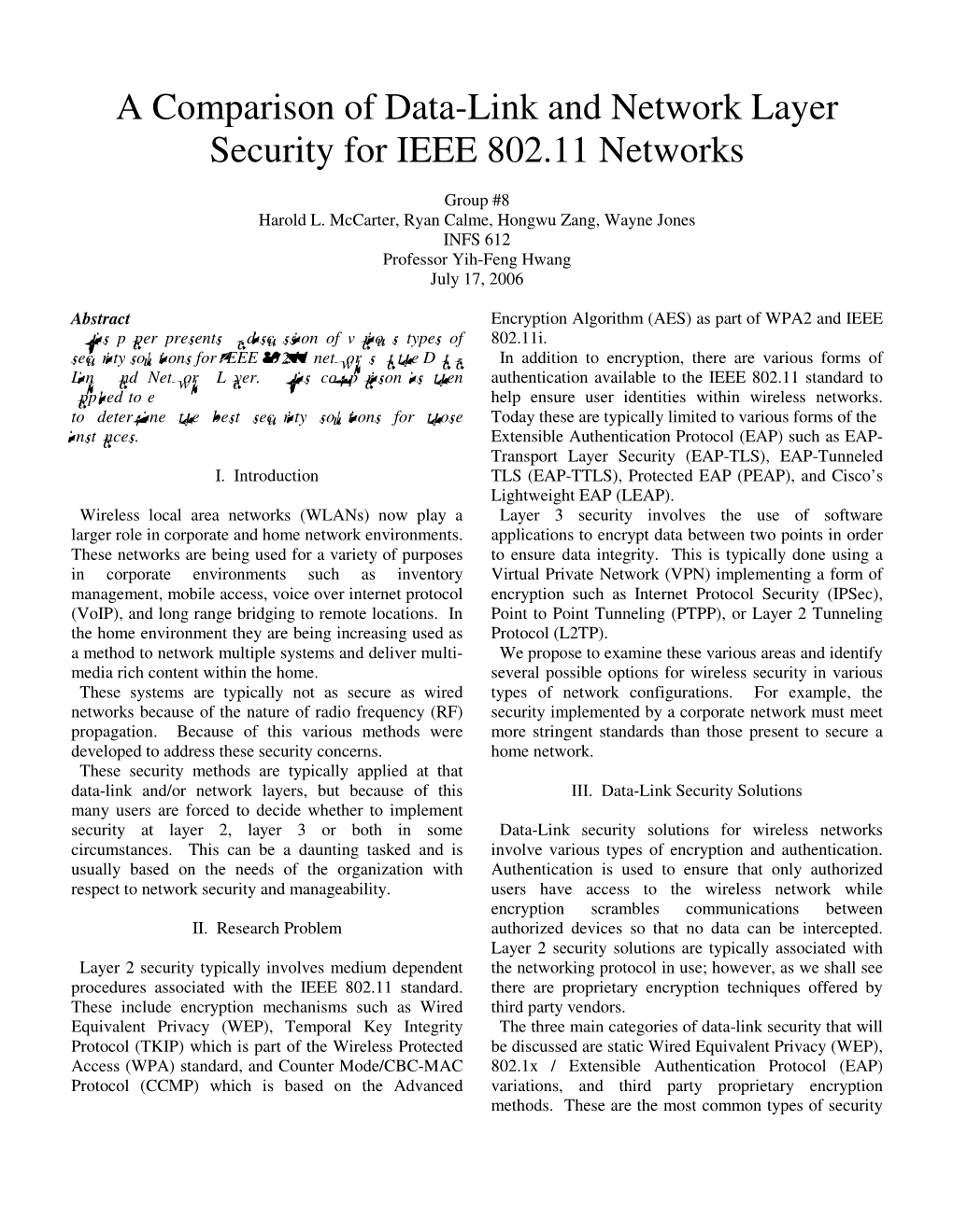 A Comparison of Data-Link and Network Layer Security for IEEE 802.11 Networks