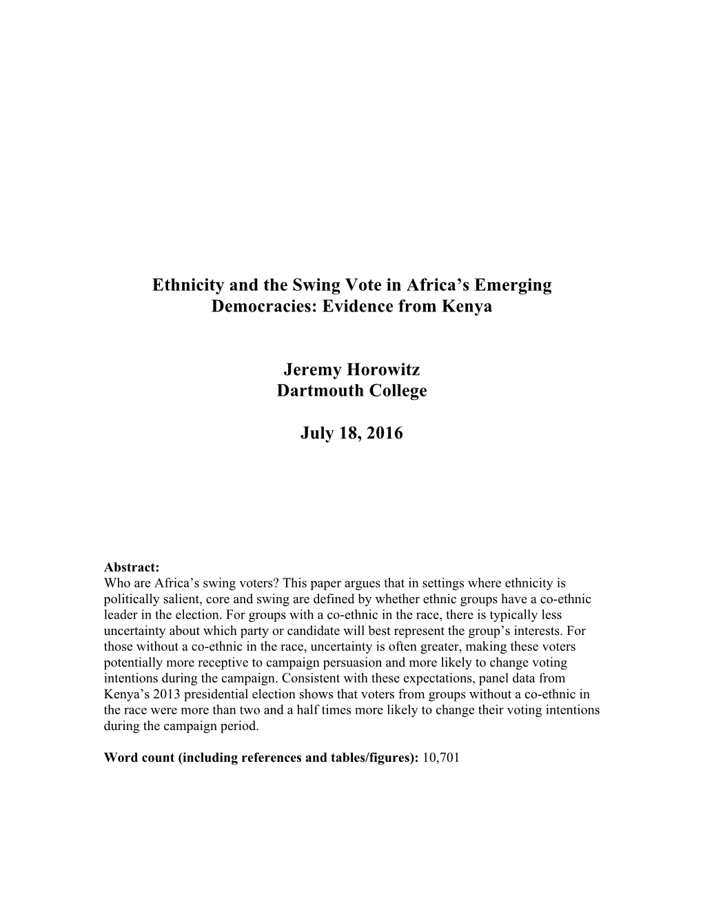 Ethnicity and the Swing Vote in Africa's Emerging Democracies