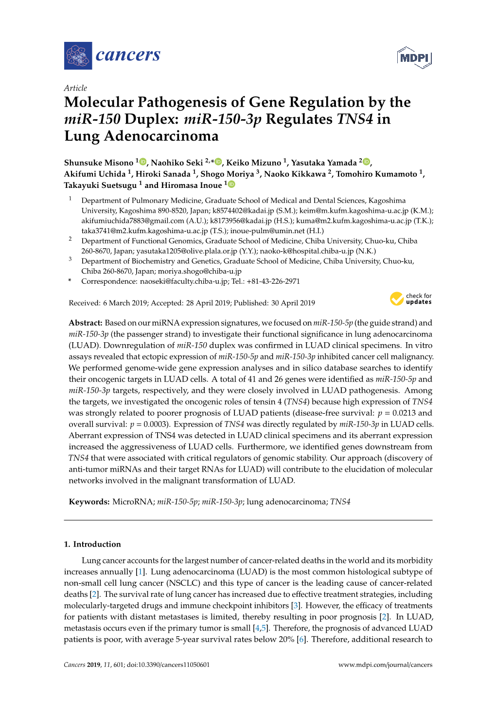 Mir-150-3P Regulates TNS4 in Lung Adenocarcinoma