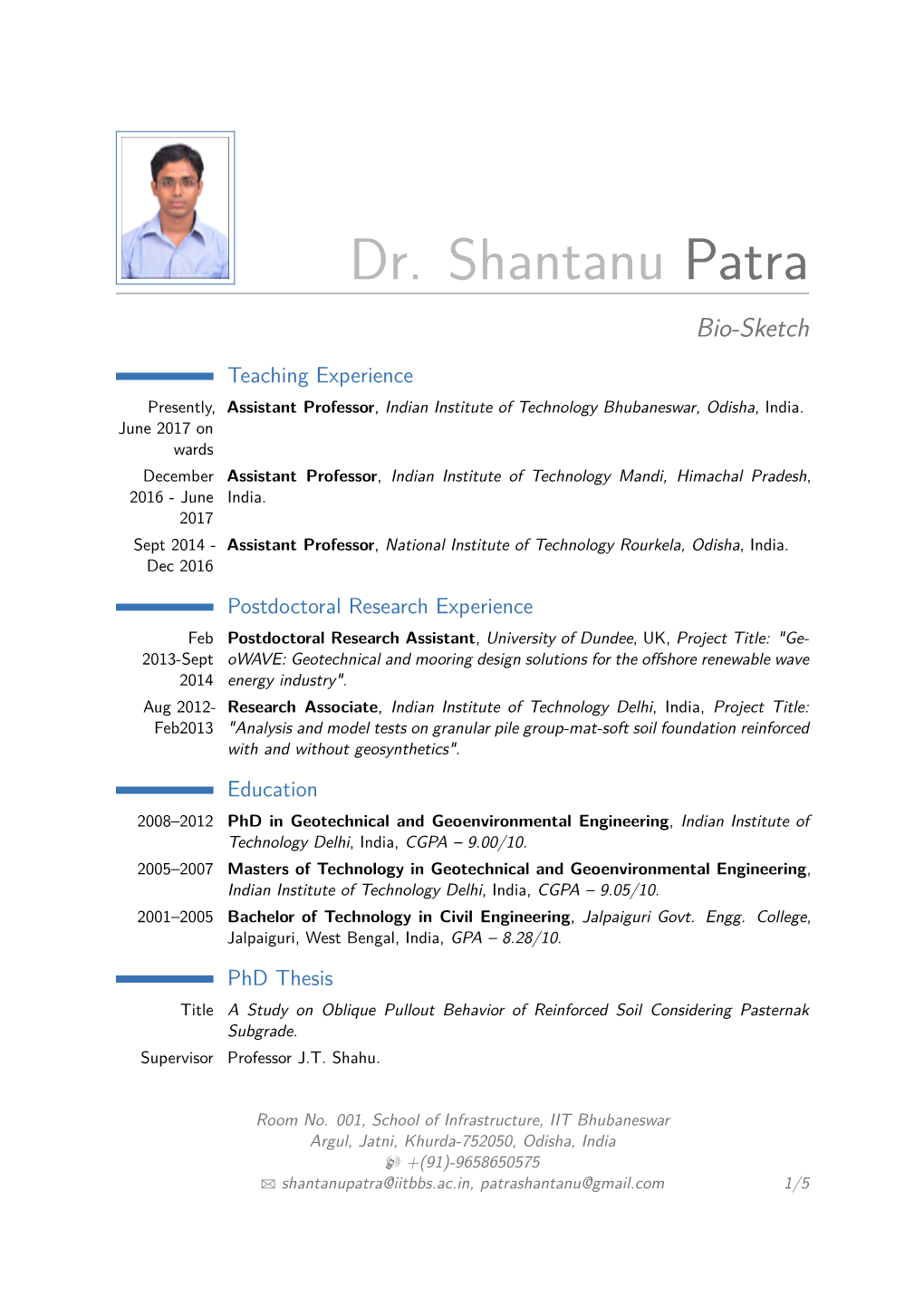 Dr. Shantanu Patra – Bio-Sketch