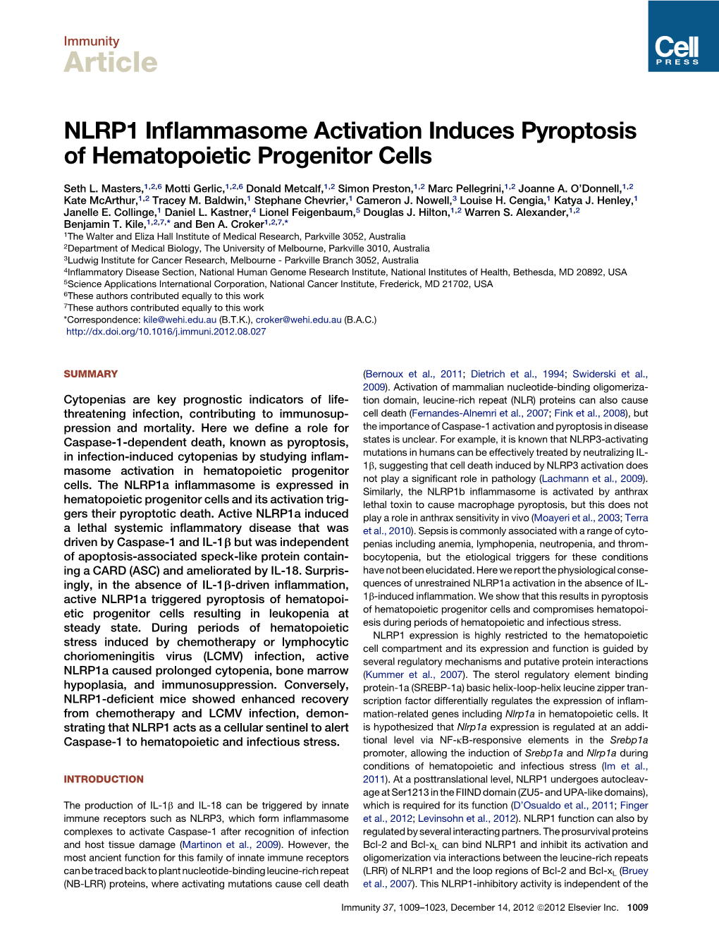 NLRP1 Inflammasome Activation Induces Pyroptosis Of